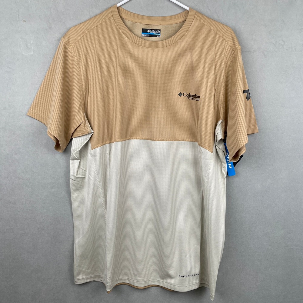 Columbia Titanium Cirque‎ River Pro S/S T-Shirt Performance Crew M Tan Gorp NEW